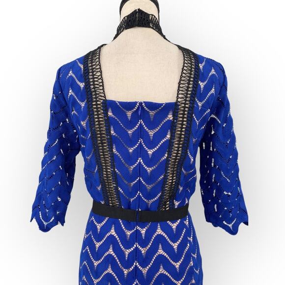 Jax Black Label Chevron Knit Illusion Midi Dress Cobalt Blue 14 - Picture 11 of 16